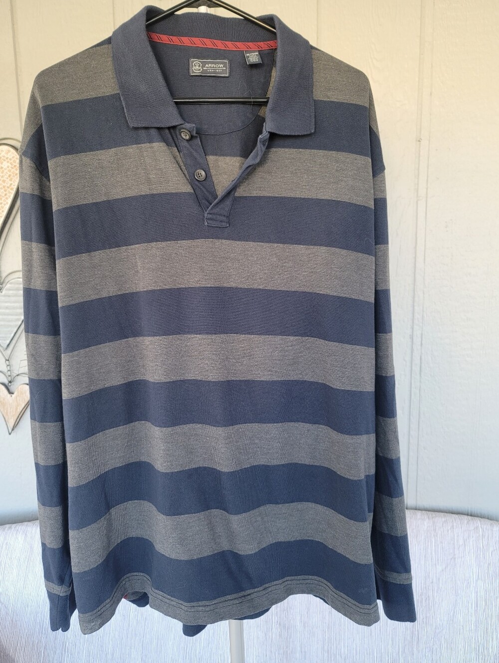 Arrow USA 1851 Men's Striped Long Sleeve Polo Rugby Shirt - XXL